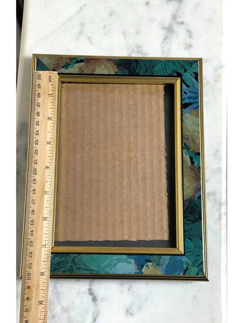 Vintage Burnes 5x 7 Picture Frame | Teal Marble & Gold Desk Frame | Made in Mexi